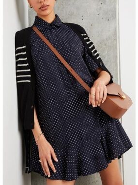 G. Label by Goop Denise Navy Blue Polka Dot Mini Shirt Dress Size 0